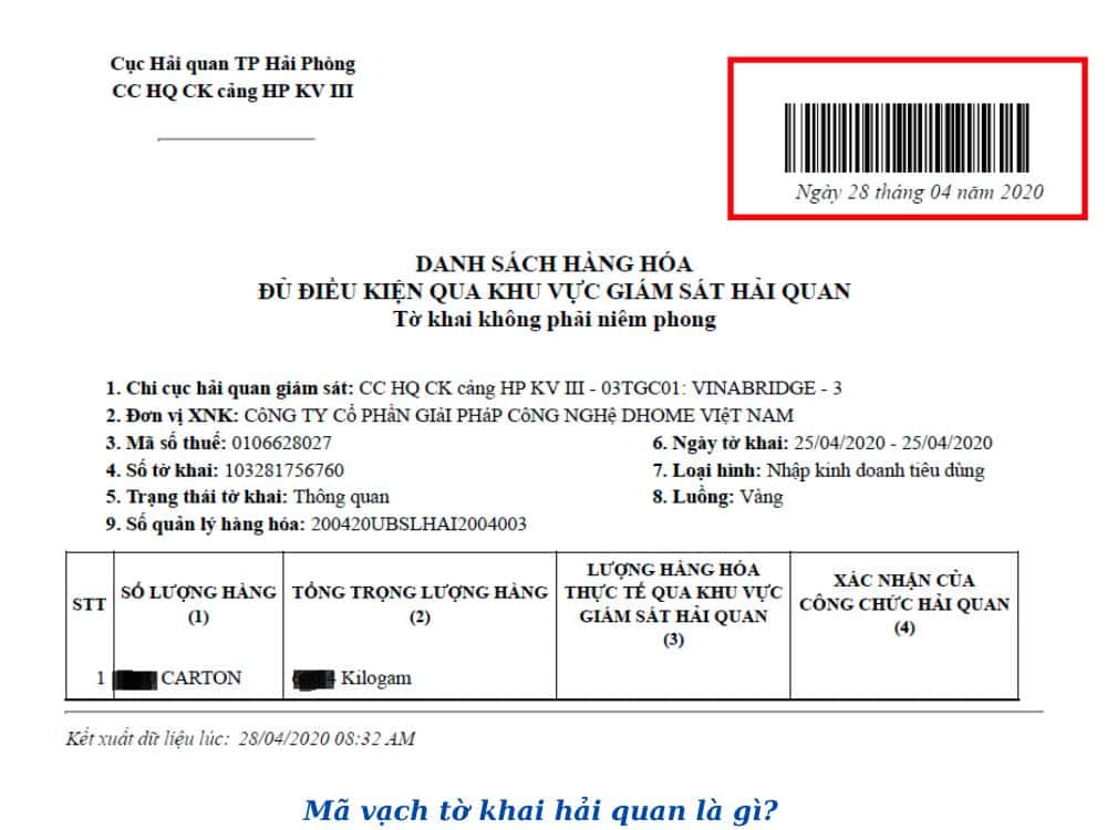 khái niệm mã vạch hải quan